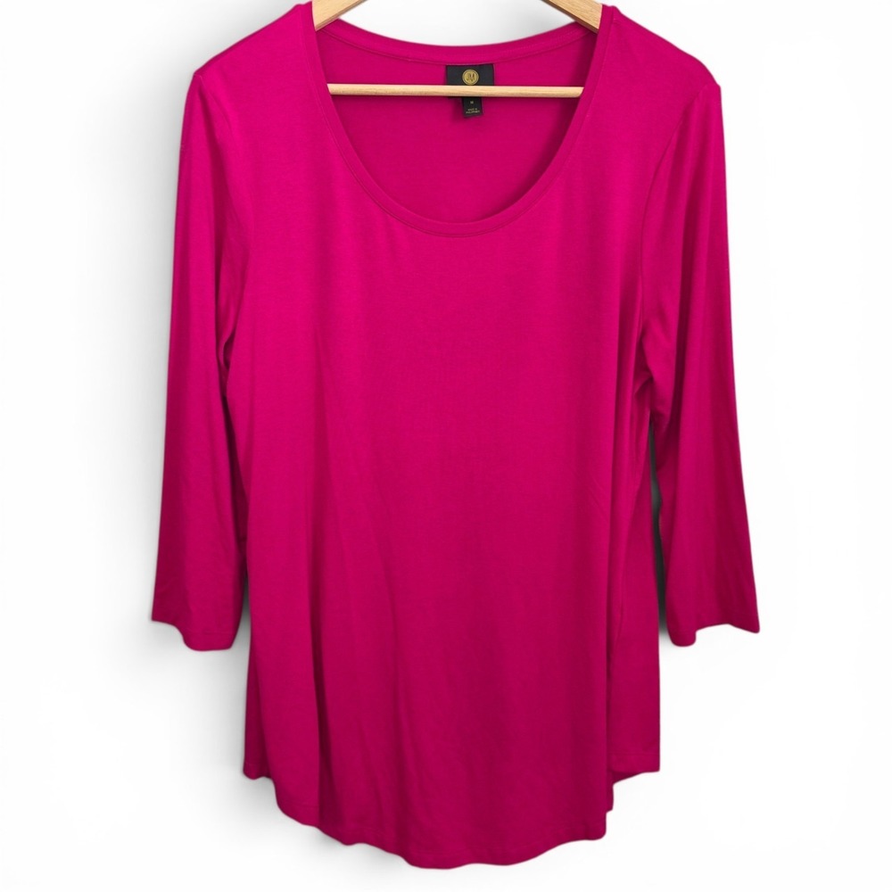 JM Collection Top Womens Medium Fuchsia Scoop Neck 3/4 Sleeve Tee Casual Stretch